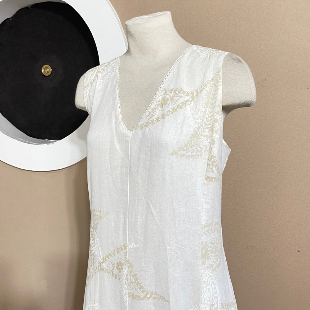 Liz Claiborne Ivory Linen Trumpet Dress | 12 | Lined & Chic Paisley Print - Picture 5 of 15